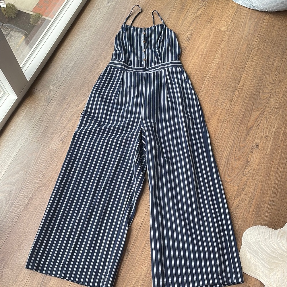 Navy and white stripe jumpsuit